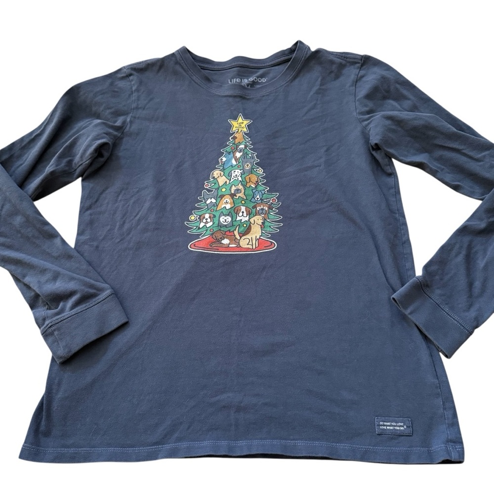 Life Is Good Navy Blue Holiday Tree Tee size medium